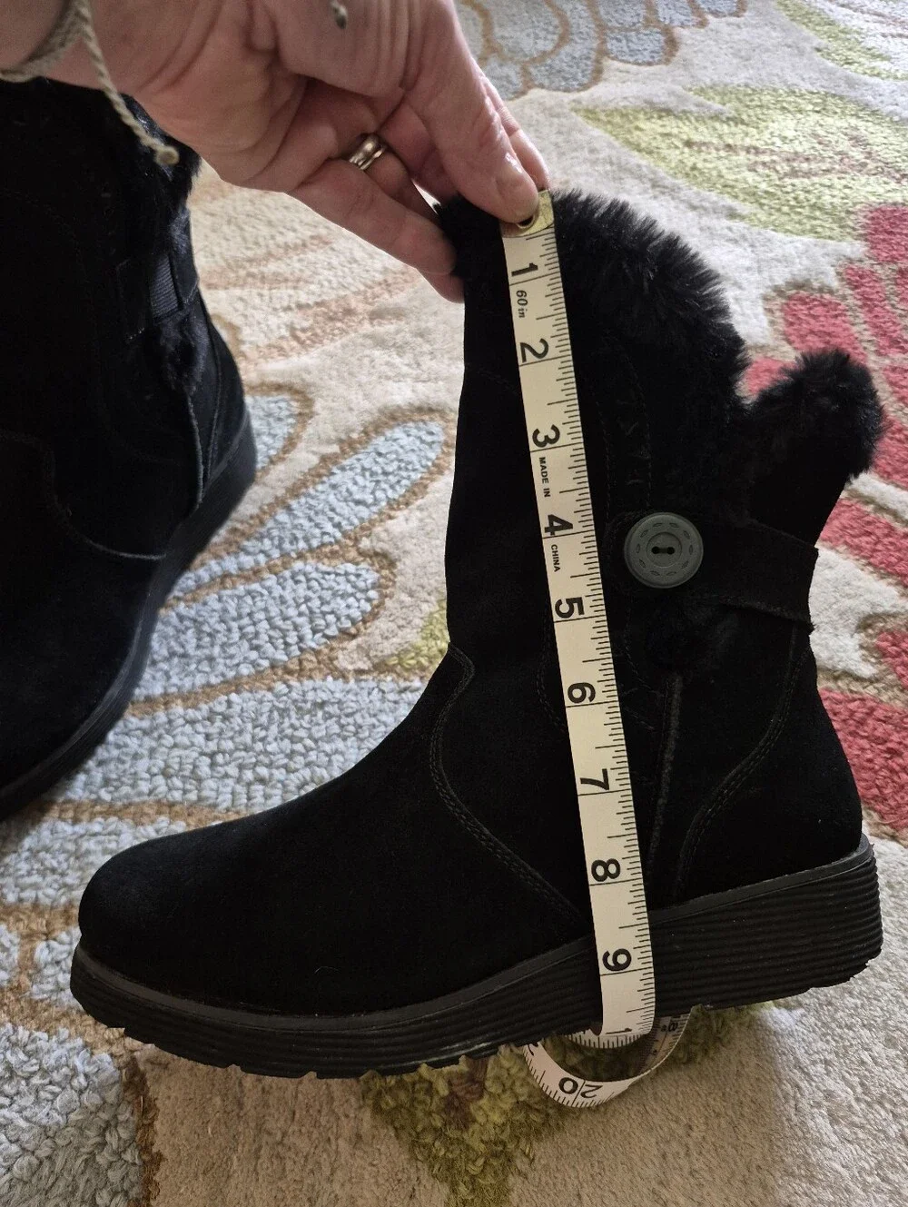 Skechers Keepsakes Wedge Cozy Peak Black Leather Ankle Boots Size 7.5